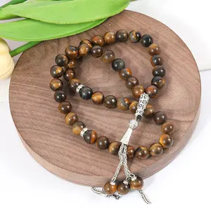 10mm Tiger Eye 99 Pcs Agate Stone Beads Prayer Rosary Chain Islamic Tasbih