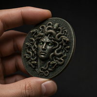 Pièce de monnaie commémorative personnalisée 3D en relief de la Méduse Gorgone, en bronze antique, sur le thème de la mythologie grecque, pièce de défi pour cadeau de luxe