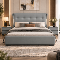 Lit Moderne Gris en Cuir Écologique avec Éclairage à Capteur, Cadre Réglable, Lit Plateforme de Luxe pour Hôtel, Villa, Chambre à Coucher