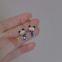 Pendentif chat mignon en cristal bleu opale plaqué or 18 carats, bijoux fantaisie, boucles d'oreilles animales pour femmes et filles