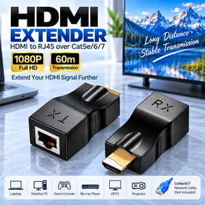 Extensor <span class=keywords><strong>HDMI</strong></span> Premium de 30M sobre RJ45, Adaptador de Red <span class=keywords><strong>HDMI</strong></span> a <span class=keywords><strong>Ethernet</strong></span> 4K 1080P, Transmite Video y Audio a Través de Cable <span class=keywords><strong>Ethernet</strong></span> Cat5e/Cat6 - Product Image 1