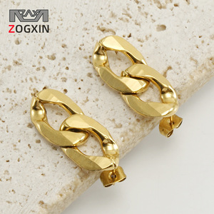 Zogxin Gold Geometric Hoop Earrings 18K Electroplated Titanium Steel Fashion Statement Jewelry For Women - Product Image 1