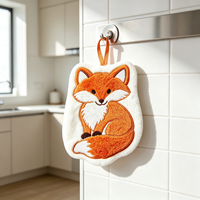 Serviette de toilette personnalisée en forme de renard, brodée, en velours corail doux, à suspendre, serviette de toilette personnalisée