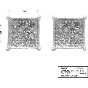 Ornaatis Diamond Stud <b>Earrings</b> 0.10 Cttw Round Cut White Gold Square 6mm Screw <b>Back</b> Women's Everyday Wear - Product Image 3