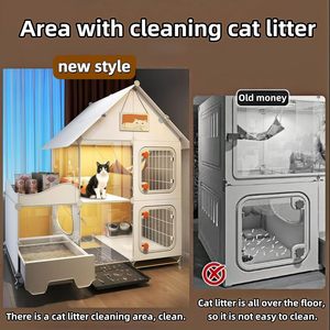 Villa pour chat tout-en-un Petop avec bac à litière intégré et étagère de rangement, maison pour chat transparente pour chats d'intérieur - Product Image 3