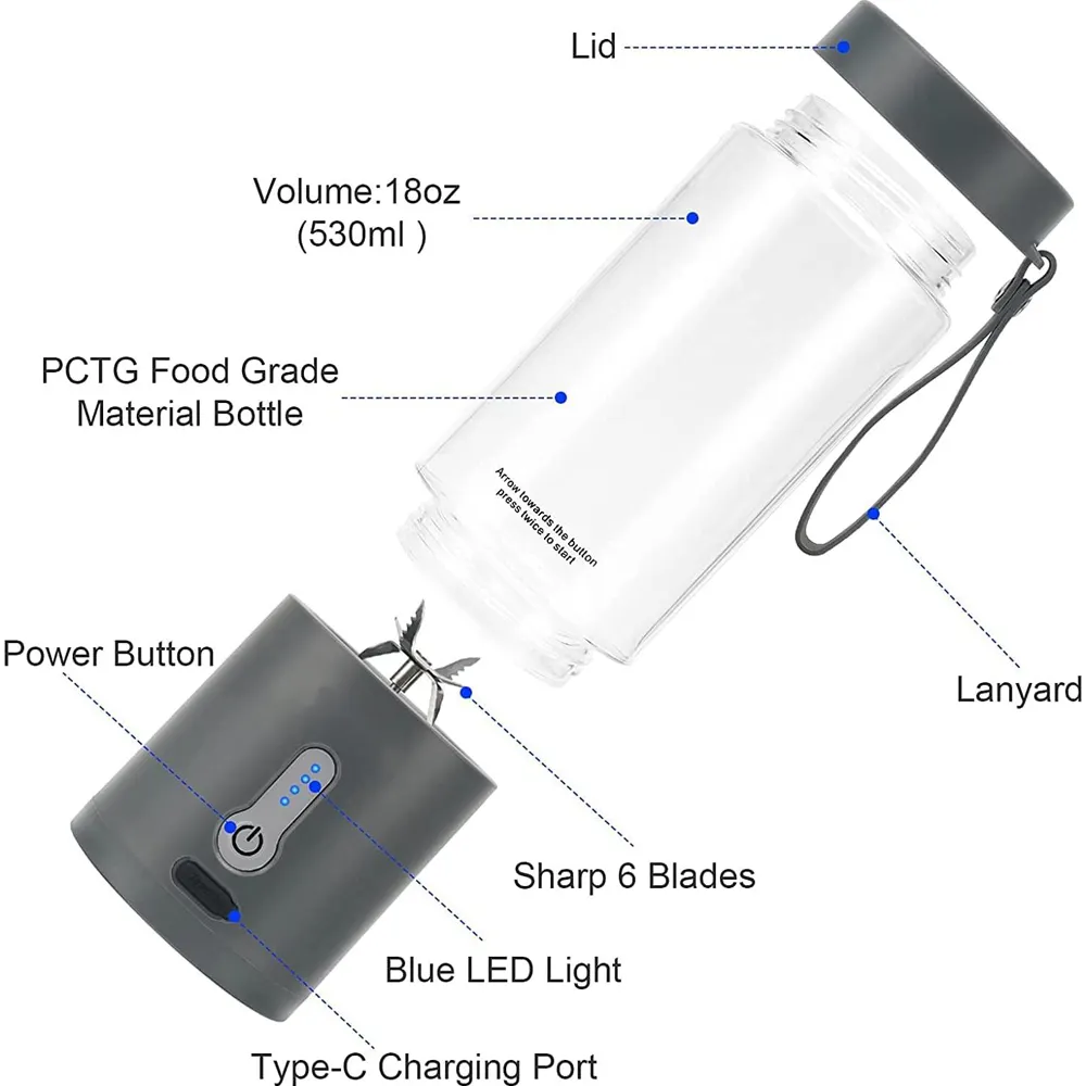 Orijinal fabrika toptan şarj edilebilir taşınabilir Blender IPX7 su geçirmez akülü Mini meyve suyu fincanı elektrikli manuel el mikseri