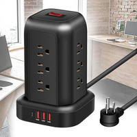 Multiprise 16 en 1 tour compacte prise plate 12 jacks 3 ports de charge USB prise d'extension protection contre les surtensions multiprise