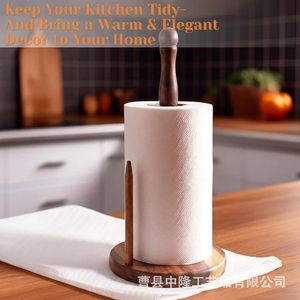 Wooden Desktop Toilet <b>Paper</b> Holder Round Base Vertical Design For <b>Kitchen</b> Bathroom Napkin Storage - Product Image 4