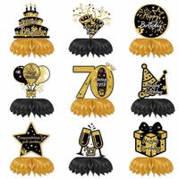 Lot de 50 assiettes et serviettes en papier pour fête d'anniversaire 70 ans, 7 pouces, noir et or, festonnées, jetables, décorations pour mariage et anniversaire