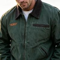 Veste de travail américaine vintage délavée pour homme, coupe robuste, avec fermeture éclair