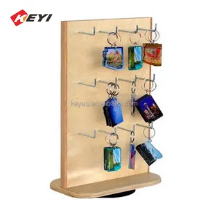Wholesale Greeting Card Jewels Display Racks With 24 Hooks,Wood Rotating Countertop Key Chain Display Stand