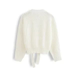 YT Fashion Girls Solid Color Knitted V-neck Waist Design Sweater Women's Knitted Cardigan