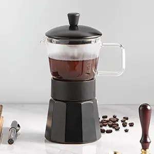 Espresso Moka Pot Pembuat Kopi 6 Cangkir 240Ml Kompor Kaca Borosilikat Transparan Ketel Tabung Moka Pot