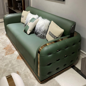 Sofá de cuero moderno de lujo para sala de estar, conjunto de sofá Chesterfield de gama alta, muebles con sofá de decoración dorado de acero inoxidable - Product Image 6