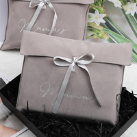 Pochette en velours personnalisée avec nœud en ruban, pochette pliable en flanelle douce pour emballage cadeau et rangement de documents