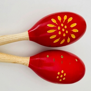 Maraca en bois naturel en gros, motif floral rouge, shaker rythmique pour la maternelle, jouet musical éducatif précoce - Product Image 4