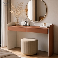 Table de toilette moderne de luxe en cuir, coiffeuse en bois, console de chambre incurvée, mobilier