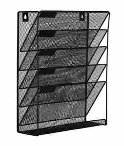 <b>Wall</b> Mounted Black 6 Compartments Hanging Metal Magazine Document Holder File Organizer - Product Image 1