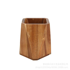 Wooden Pen Holder Diamond Shape <b>Solid</b> <b>Wood</b> Office <b>Desk</b> Stationery Storage Box For Makeup Brush And Pens - Product Image 5