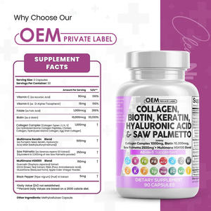 Cápsula de colágeno OEM Biotina y queratina Ácido hialurónico Saw Palmetto Cápsulas hialurónicas Suplemento Píldoras de colágeno marino - Product Image 2
