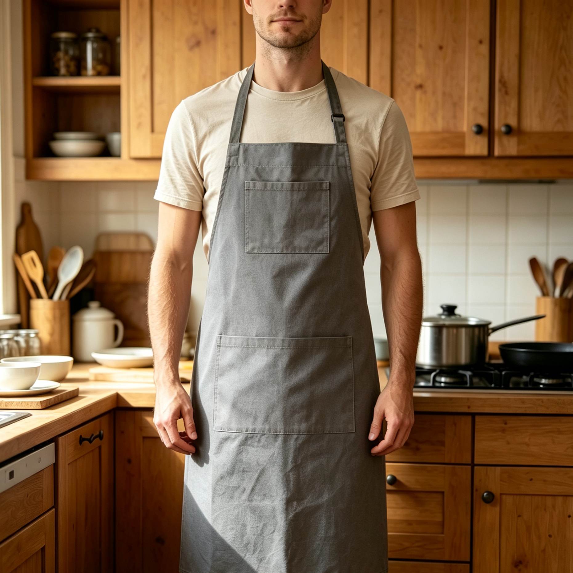 Denim Apron with Multiple Pockets Adjustable Neck Strap