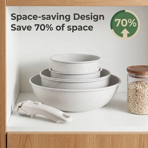 Ensemble de 8 casseroles et poêles en acier au carbone de haute qualité, antiadhésives, avec poignée amovible, pour cuisinière à induction - Product Image 5
