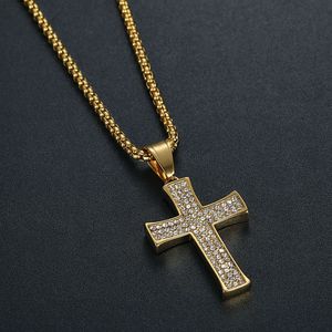 <b>Cross</b> Pendant Necklace Stainless Steel Rhinestone Pave Setting Unisex Gift Jewelry - Product Image 4