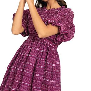 Vestidos Mini de Mujer, Estilo Skater, Cortos, con Estampado Geométrico Morado Teaberry, Casuales, Elegantes y a la Moda, de Primavera/Verano, Personalizados y de Alta Calidad - Product Image 1