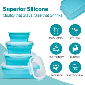 Ensemble de boîtes à lunch en silicone récipient alimentaire pliable carré pour réfrigérateur