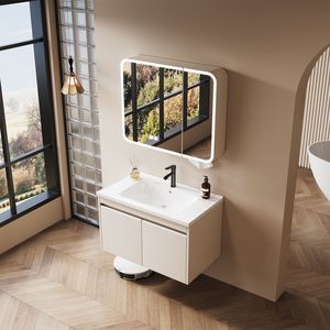 Meuble de salle de bain simple en acier inoxydable, nouvelle combinaison de tiroirs, lavabo intégré en porcelaine - Product Image 3