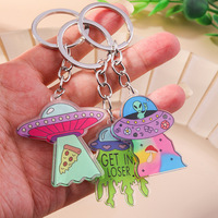 Transfrontalier nouvelle vente chaude écologique acrylique UFO porte-clés numérique imprimé en alliage de zinc minimaliste Alien vaisseau spatial porte-clés