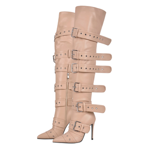 Bottes Punk Over-The-Knee pour femmes Bottes gothiques à talons aiguilles cloutées à boucles multiples - Product Image 5