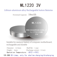 Batterie au lithium rechargeable 3V ML1220 18mAh à vente chaude pour télécommande, électronique grand public et appareils IoT