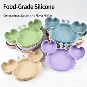 <span class=keywords><strong>Assiette</strong></span> de repas pour bébé en silicone liquide transparent brun vert de qualité alimentaire, prix d'usine OEM ODM, avec un style de design pour enfants - Product Image 3