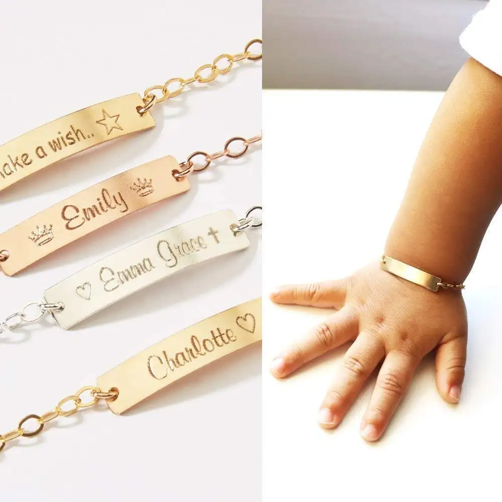 Custom Baby Naam Armband Gift Verstelbare Kind Gouden Armbanden Effen Safty Naambord Baby Bangle Armband