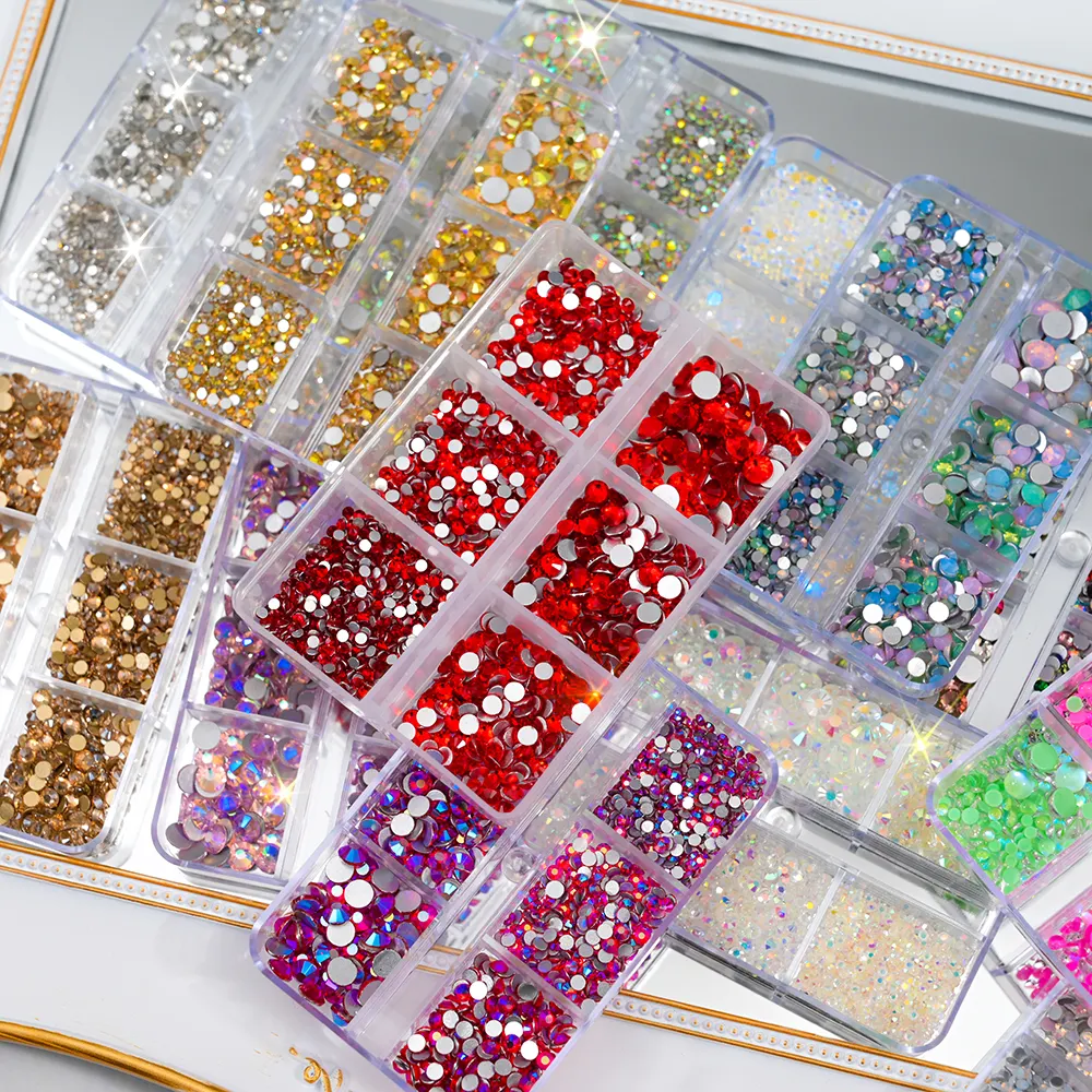 1 Box Mix Sizes ss6-ss20 Glass Non Hot Fix Rhinestone Flat Back Crystal Stone Strass Glitters Nail Diamond For DIY Garment