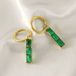 Emerald Earrings Hoop Earrings 18K Gold Plated Channel Setting Geometric Design For Women - Product Image 1