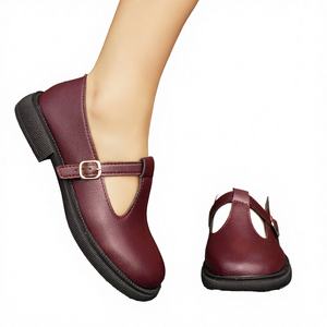 Zapatos Planos Retro para Mujer, Color Borgoña, con Correa en T y Hebilla, Transpirables, Antideslizantes, con Plataforma Sólida, para Otoño y Verano - Product Image 3