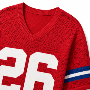 Maillot de football personnalisé en tricot, col en V, manches rayées, nom et numéro personnalisés, pull pour supporter sportif, jour de match - Product Image 6