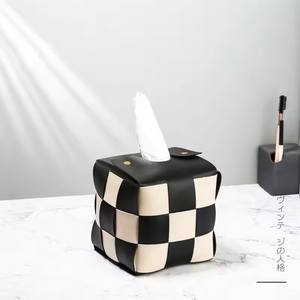 Boîte pour la maison Boîte à mouchoirs en damier Porte-papier en <span class=keywords><strong>cuir</strong></span> PU Boîtes à mouchoirs Uchwyt Na Papier Toaletowy <span class=keywords><strong>Boite</strong></span> a Mouchoirs - Product Image 2