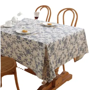 Wholesale hot sales Faux slub Linen waterproof Printed Tablecloth stain Resistant Table Cloth for Kitchen Dining Room