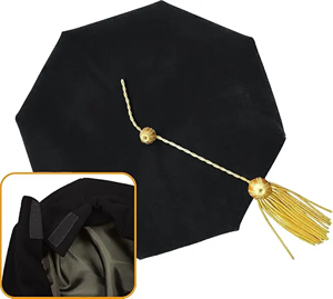 Chapeau de doctorat de luxe en velours à 6 ou 8 pans avec pompons dorés, qualité supérieure, personnalisable avec logo pour l'école, usage académique - Product Image 6