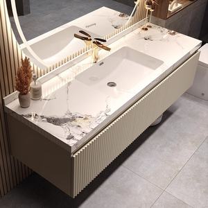 تصميم فرنسي عتيق ، يتميز بحوض بألواح سلس ، حوض غسيل من الخشب الصلب ، وطاولة زينة بتصميم فاخر - Product Image 4