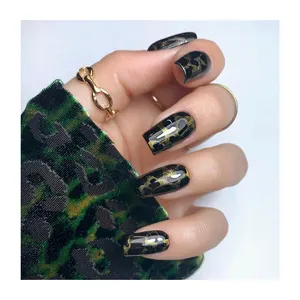 Wholesale Full Cover Leopard Print Medium Coffin Oem 24Pcs Luxury Artificial Fingernails reusable Press On Nails Fake Nail