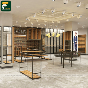 Contemporary Garment Boutique Display Rack Clothing Cabinet Wall Shelving <b>Reception</b> <b>Counter</b> Lighting Unit - Product Image 1