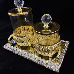 Frascos tarro de especias decoración del hogar Juego de bandejas caja de almacenamiento oro FOSUN vidrio Metal cocina 2 alimentos contenedores de vidrio de lujo multifunción - Product Image 2