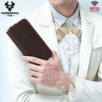 Dompet Kulit Asli Pria Anti-RFID Anti-Maling, Tempat Penyimpanan Kartu Kredit, Tas Clutch Organizer untuk Pria dan Wanita