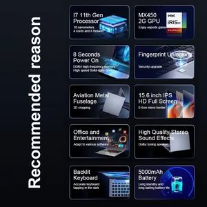 Portátil para Juegos Q S17 I7 Intel 11th 1165G7 Core de 15.6 Pulgadas, 16 GB de <span class=keywords><strong>RAM</strong></span>, 512 GB SSD, 1 TB, Portátil Empresarial Nuevo de Metal - Product Image 2