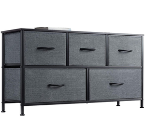 <span class=keywords><strong>Commode</strong></span> classique à <span class=keywords><strong>5</strong></span> <span class=keywords><strong>tiroirs</strong></span> en bois avec rangement en tissu pour placard de chambre ou entrée - Product Image 3