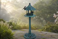 Mangeoire à oiseaux antique en plastique vert, station d'alimentation sur piédestal, ornement pour oiseaux sauvages, résistante aux intempéries, solaire, écologique, décoration de jardin